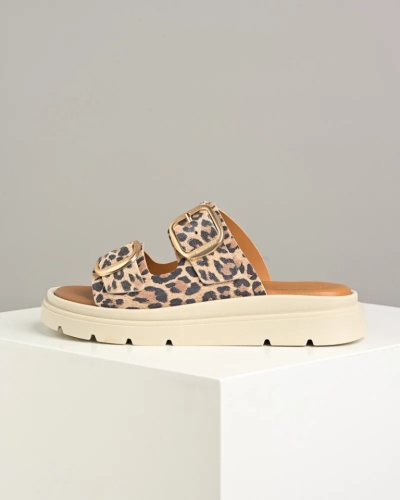 Kožne ženske papuče na debelom đonu, leopard print, slika 6