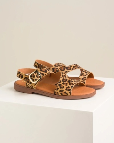 Ženske ravne sandale sa licem od prirodne kože, brend Marila, leopard print, slika 4