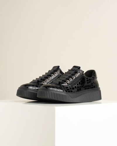 Kožne ženske patike na pertlanje, crne boje, slika 5
