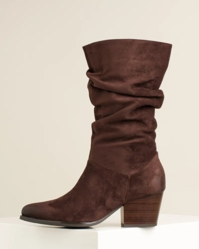 Duboke čizmice od velura, za žene, u braon boji, slika 1