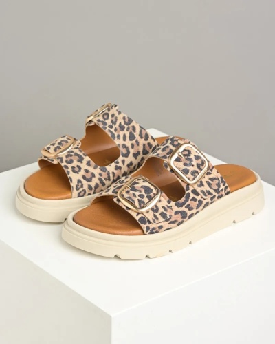 Kožne ženske papuče na debelom đonu, leopard print, slika 8