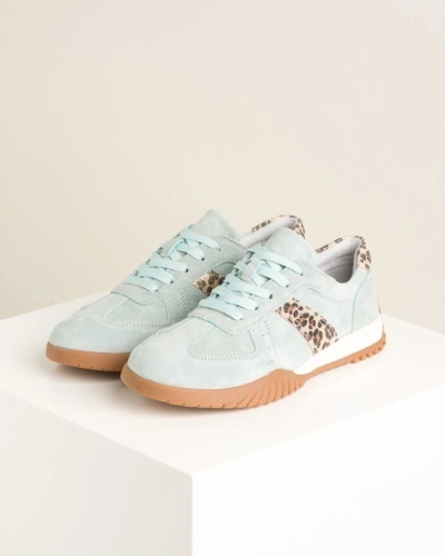 Ženske kožne patike od velura u mint boji, leopard detalji, slika 6