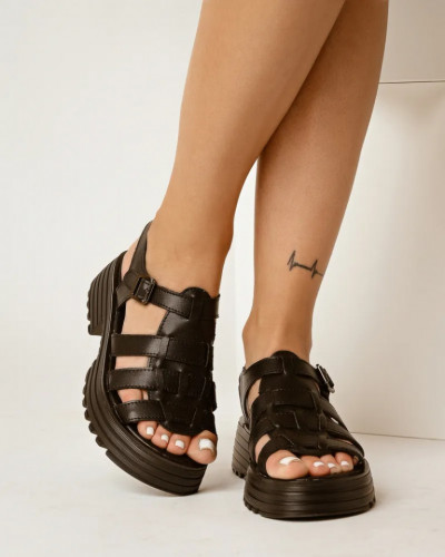 Crne kožne sandale sa kaišićima, slika 4