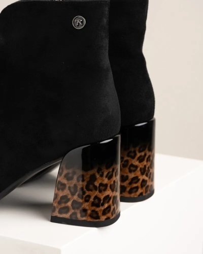 Ženske poluduboke čizme na štiklu, crne boje, leopard detalji, slika 3