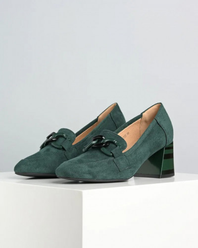 Cipele na štiklu od eko velura, tamno zelena boja, slika 6