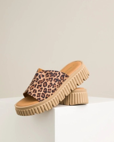 Kožne ženske papuče na debelom đonu, leopard print, slika 2