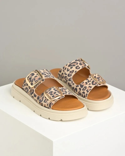 Kožne ženske papuče na debelom đonu, leopard print, slika 4