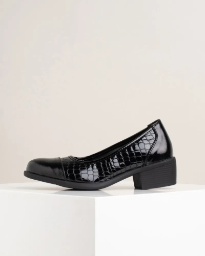 Kožne udobne ženske cipele na blok petu, crne boje, slika 4