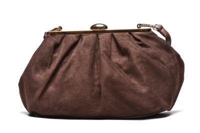 Ženska braon clutch torbica od eko velura sa zlatnim detaljima, slika 2