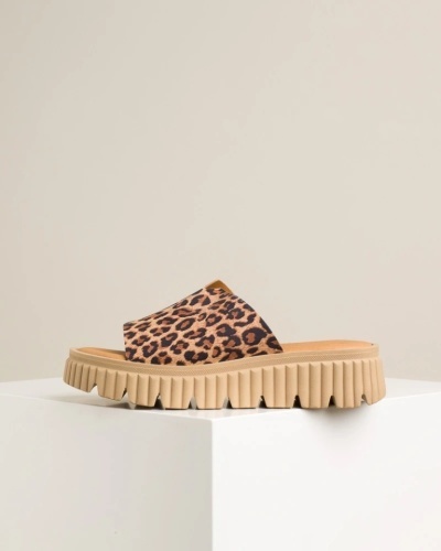 Kožne ženske papuče na debelom đonu, leopard print, slika 5