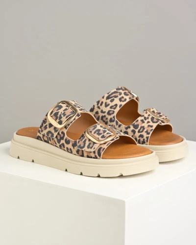 Kožne ženske papuče na debelom đonu, leopard print, slika 2