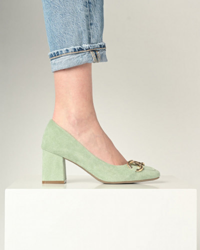 Cipele za žene na deblju petu svetlo zelene boje, slika 8