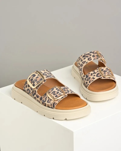 Kožne ženske papuče na debelom đonu, leopard print, slika 5