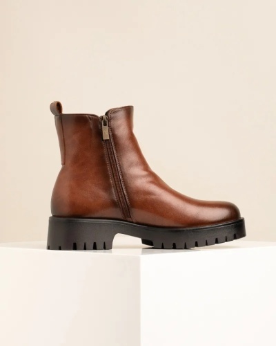 Ženske ravne poluduboke čizme, kamel boje, slika 5