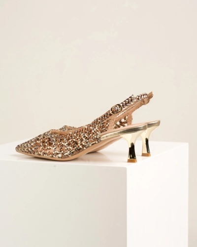 Ženske sandale na štiklu, sa zatvorenim prstima, metalik boje, slika 5