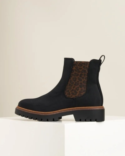 Ženske poluduboke čizme, crne boje, leopard detalj, slika 2