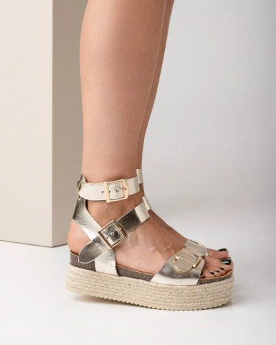 Zlatne sandale espadrile na đonu od kanapa, slika 3