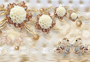 Abstract diamonds gold ornaments quilting wall mural - 14159