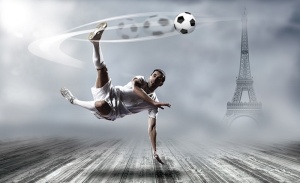 Football and the eiffel tower in the background wall mural - 2255