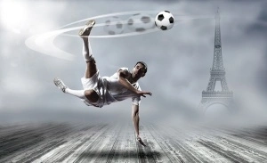 Football and the eiffel tower in the background wall mural - 2255
