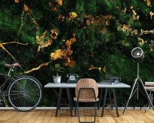 Marble texture dark green gold wall mural - 14145 - Img 3