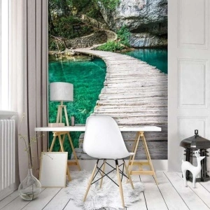 Wooden zen bridge above calm waters mural - 10220A - Img 2