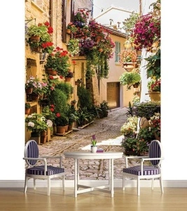 Blossomed old mediterranean town street wall mural - 1339A - Img 2
