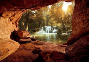 Calm waterfals in a small lake wall paper - 10261 - Img 1