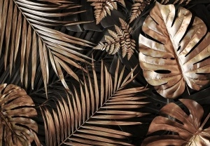 Nature leaves black and gold glamour wall mural - 14107