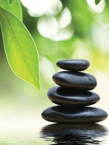 Zen stones, green leaves and water image - 174A