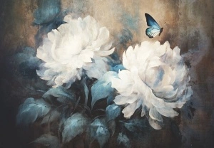 Blue Flowers Composition Butterflies Wallpaper Mural - 15359
