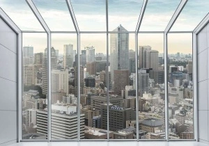 City view - black and white window wall mural - 13021