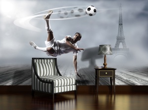 Football and the eiffel tower in the background wall mural - 2255 - Img 2