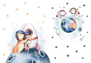 For Kids Stars Galaxy Planets Dog wall mural - 14212