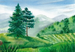 Painted landscape wall mural - 14404