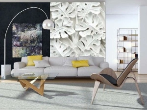Gypsum palm leaves, 3D effect wall mural - 10052A - Img 2