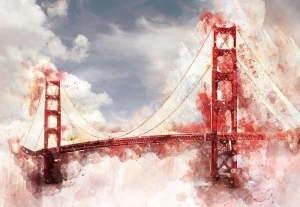 Painted bridge, art stroke, red accents - 12920