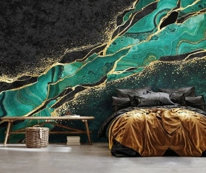 Structure marble dark green gold wall mural - 14134 - Img 2