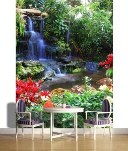 Zen garden waterfalls with blossoms - 166A - Img 2