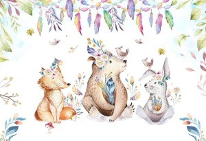 Animals in the forest, funny colors wall mural - 13580