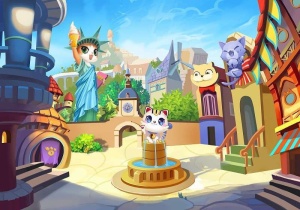 Cats in town, children's room wall poster - 12545