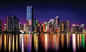 City lights reflections at night wall image - 855