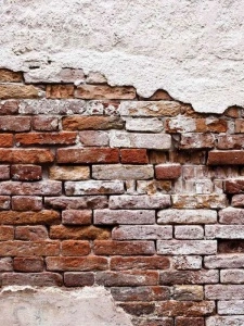 Cracked brick wall, fallen cladding decor - 10182A