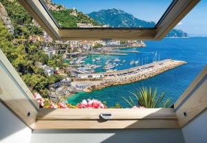 Window view yacht quay, relaxing wall paper - 10389 - Img 1