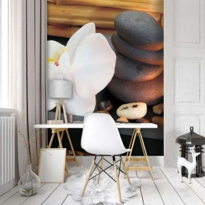 Zen themed wall mural, black stones and flower - 10188A - Img 2