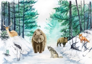 Animals in the winter forest wall mural - 14410