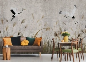 Cranes over grass Photo Wallpaper - 15364 - Img 3