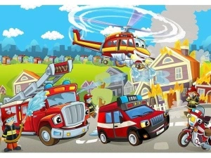 Firefighters wall mural for kids - 12549
