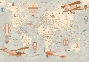 World Map Kids Retro wall mural - 14038