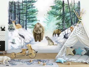 Animals in the winter forest wall mural - 14410 - Img 2
